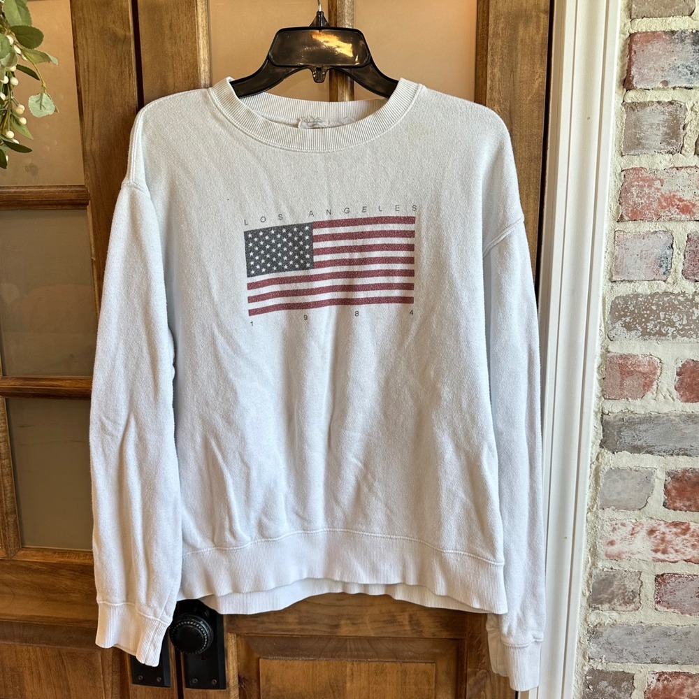 J. Galt Sweatshirt Womens One Size White USA Flag Los Angeles 1984 Graphic Crew